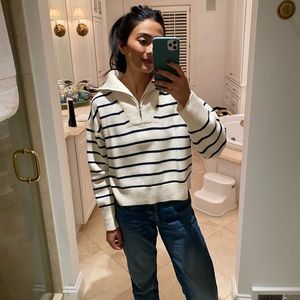 La Ligne Navy and White Quarter Zip